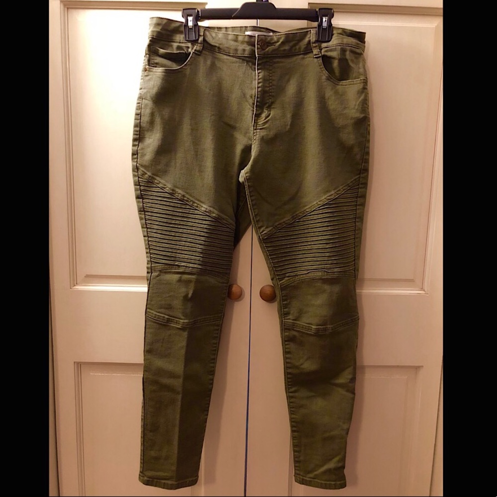 Olive Green Moto style jeans